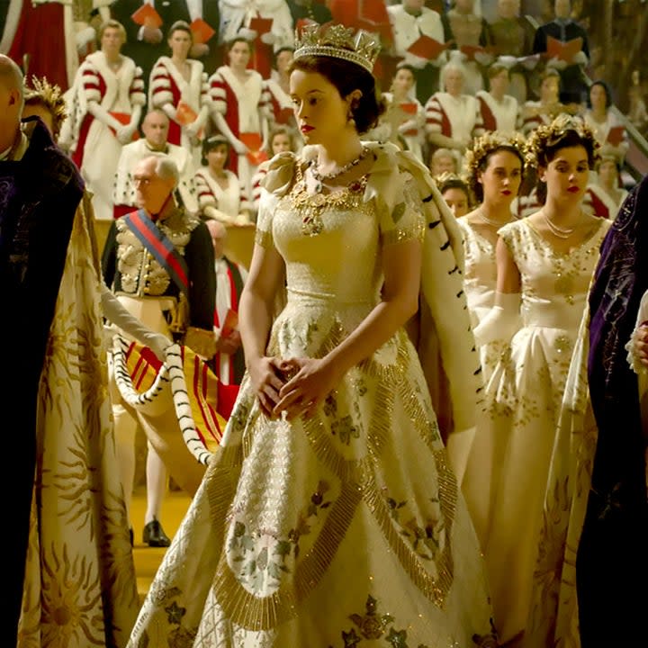 Queen Elizabeth in a gown on The Crown