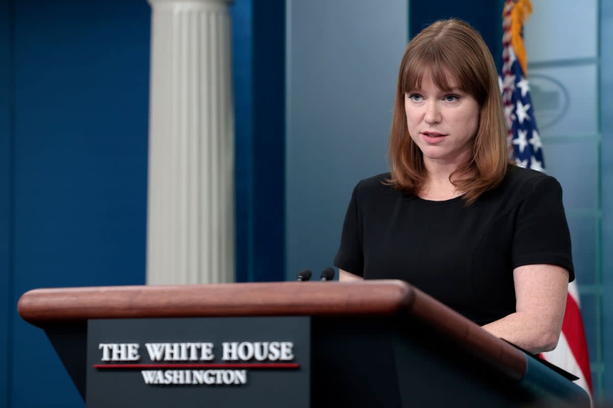 Kate Bedingfield at a White House press briefing in March (Getty Images)