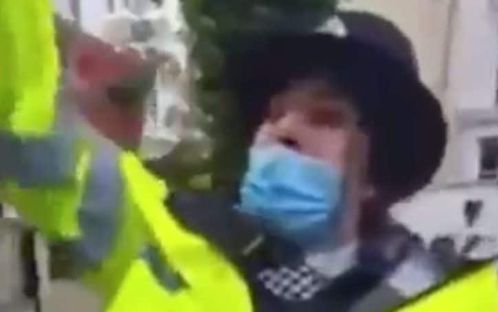 The female officer shouting at the protest in London