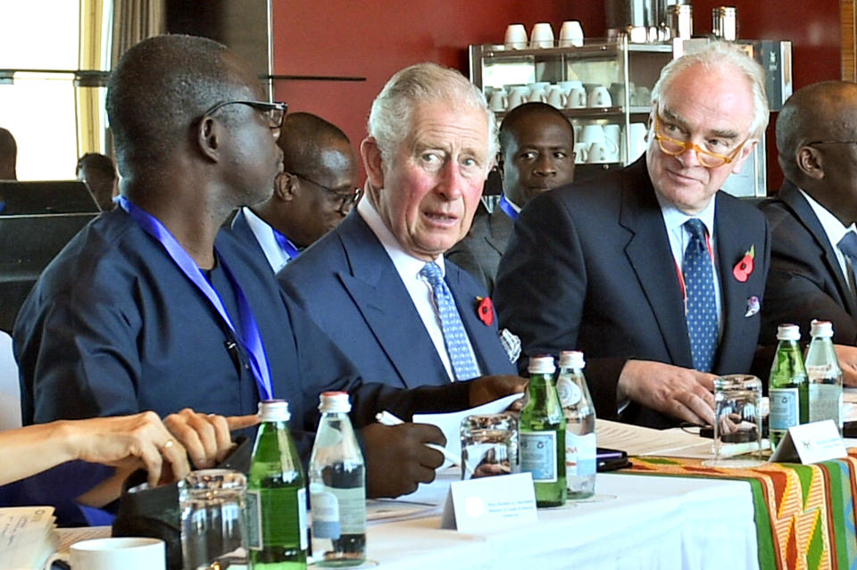 Prince Charles attends a meeting to discuss the cocoa industry at the Movenpick Hotel on Nov. 5 in Accra, Ghana. He is on a nine-day trip to West Africa. (Photo: WPA Pool via Getty Images)