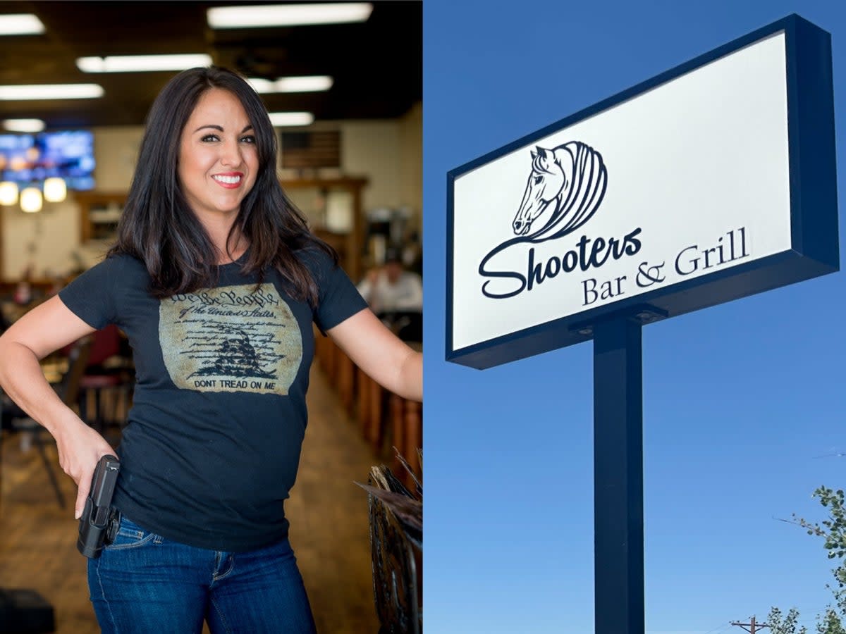 Part of Lauren Boebert’s fame came from her gun-themed restaurant Shooters Grill in Rifle, Colorado — Boebert has left that district and closed her restaurant, but another Shooters exists in the distract she’s desperately hoping to win next week (AP / Sheila Flynn)