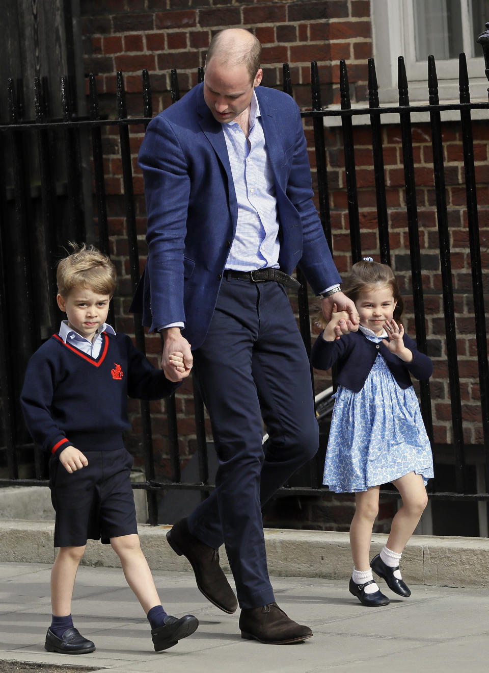 Prince William returns to St. Mary’s Hospital in London on Monday with Prince George and Princess Charlotte. (Photo: Kirsty Wigglesworth/AP)
