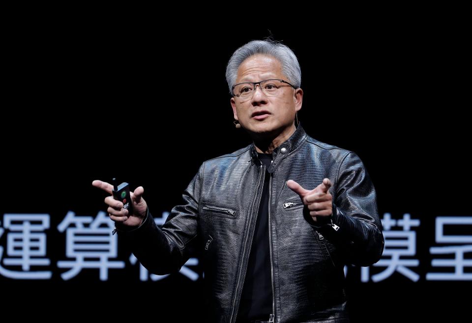 Nvidia CEO Jensen Huang speaks at the Computex 2024 exhibition in Taipei, Taiwan, June 2, 2024. 