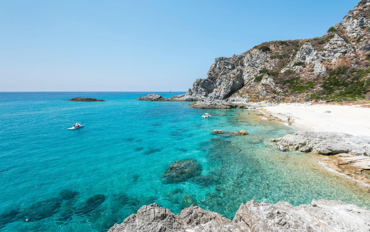 Capo Vaticano, Ricadi, province of Vibo Valentia, Calabria, Italy, Europe. The beach Praia i Focu