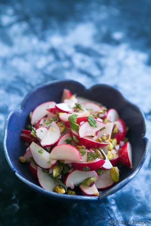<strong>Get the <a href="http://www.simplyrecipes.com/recipes/radish_salad_with_mint_and_pistachios/" target="_blank">Radish Salad with Mint and Pistachios recipe</a>&nbsp;from Simply Recipes</strong>