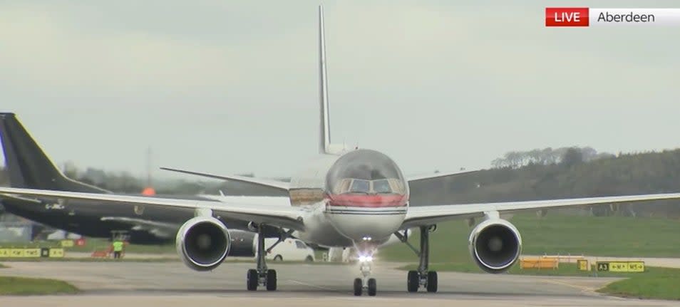 Trump lands in Scotland on board his ‘Trump Force One' (Sky News)