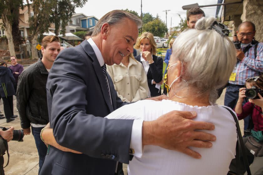 Los Angeles, CA - November 08: Los Angeles mayoral candidate Rick Caruso meets his supporters on the way to polling station at Boyle Heights Senior Center on Tuesday, Nov. 8, 2022 in Los Angeles, CA. (Irfan Khan / Los Angeles Times)