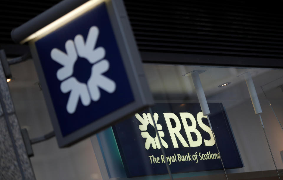 Royal Bank of Scotland signs are seen at a branch of the bank, in London, Britain December 1, 2017.  REUTERS/Peter Nicholls