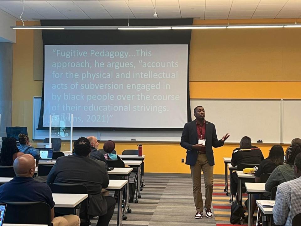 PHOTO: Dr. Phelton Moss gives a lecture at American University in the Fall of 2022. (Courtesy Phelton Moss)