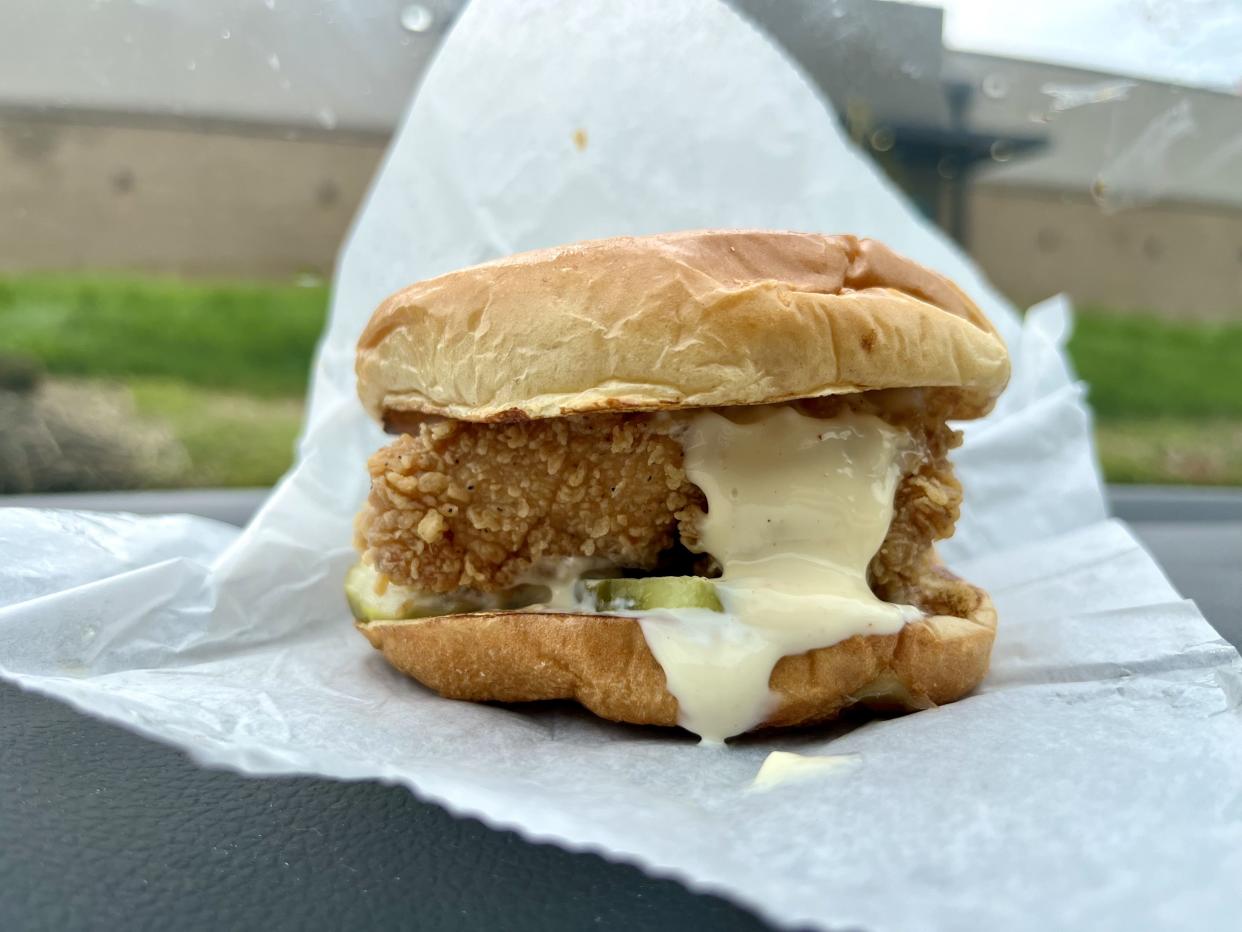 the classic chicken sandwich from kfc dripping in mayo
