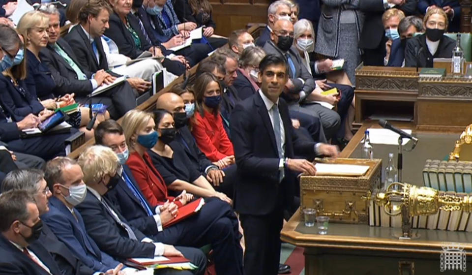 Chancellor of the Exchequer Rishi Sunak delivering his Budget to the House of Commons in London. Picture date: Wednesday October 27, 2021. (Photo by House of Commons/PA Images via Getty Images)