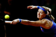 Tennis - Fed Cup - World Group Semi Final - Germany vs Czech Republic - Porsche Arena, Stuttgart, Germany - April 22, 2018 Czech Republic’s Petra Kvitova in action during her singles match against Germany’s Angelique Kerber REUTERS/Kai Pfaffenbach