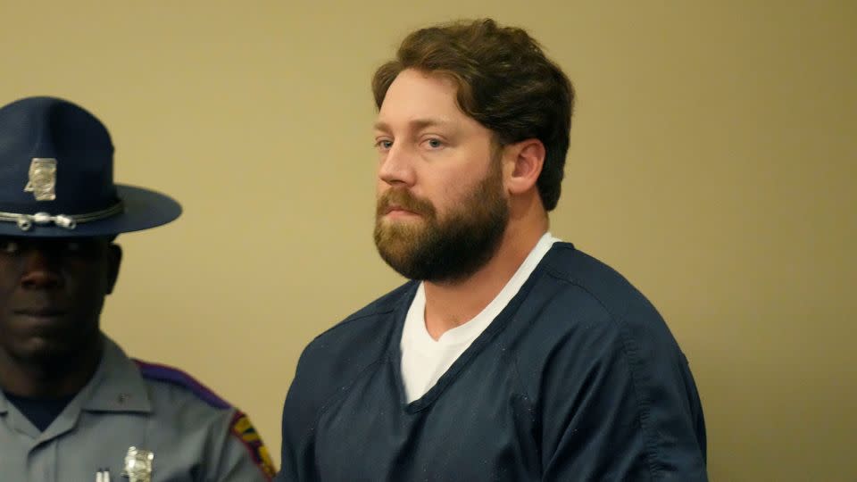 Former Rankin County sheriff's deputy Hunter Elward, right, appears in the Rankin County Circuit Court in Brandon, Mississippi, Monday, Aug. 14, 2023. - Rogelio V. Solis/AP