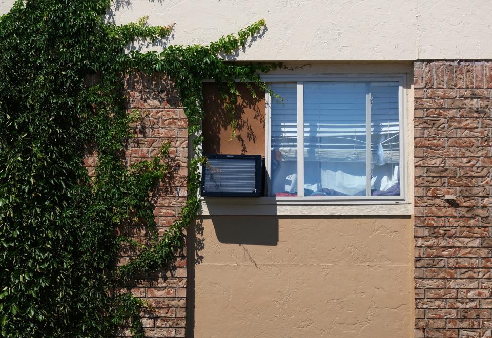 A second-story apartment with a window unit is pictured Aug. 16 at The Alora apartment complex, 6303 NW 63 in Oklahoma City.