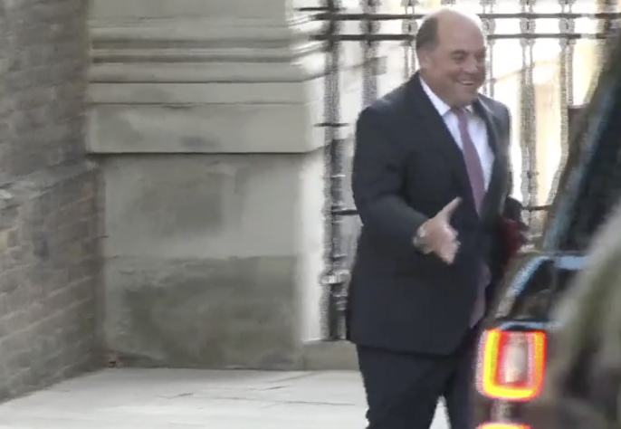 Ben Wallace shaking hands before Tuesday's cabinet meeting. (Sky News)