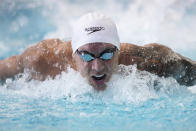Caeleb Dressel swims the men's 100 butterfly during the Speedo Atlanta Classic finals Friday, May 12, 2023, in Atlanta. (AP Photo/Brynn Anderson)