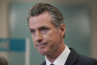 In this July 26, 2021 file photo Gov. Gavin Newsom speaks at a news conference in Oakland, Calif. California could witness a stunning turnabout if voters dump Newsom and elects a Republican to fill his job in a the September recall election. (AP Photo/Jeff Chiu, File)