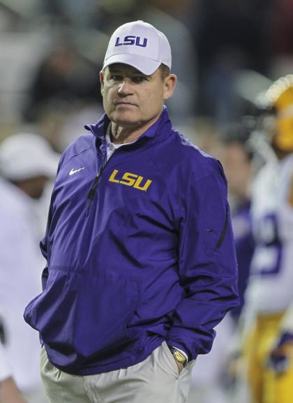 Nov 27, 2014; College Station, TX, USA; LSU Tigers head coach Les Miles before a game against the Texas A&M Aggies at Kyle Field. (Troy Taormina-USA TODAY Sports)