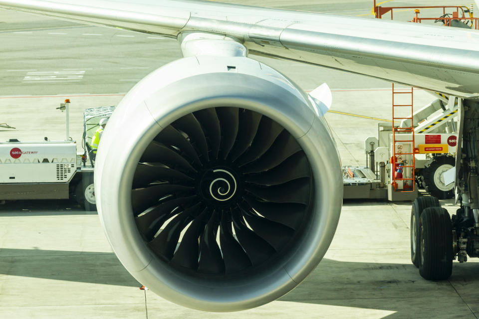 Changi Airport, Singapore - February 13, 2020 : Rolls Royce Trent 100 Engine Of Boeing 787 Dreamliner.
