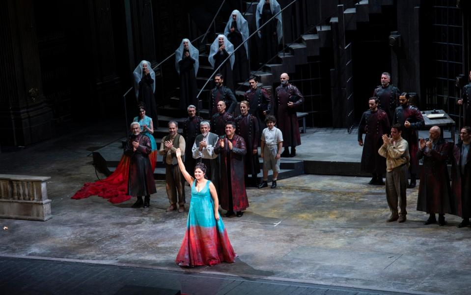The cast of the opera La Tosca at Teatro Alla Scala - Getty