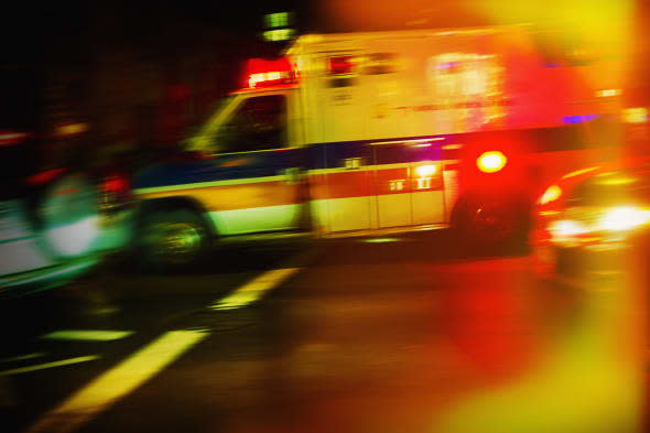 USA, New York City, Ambulance at night