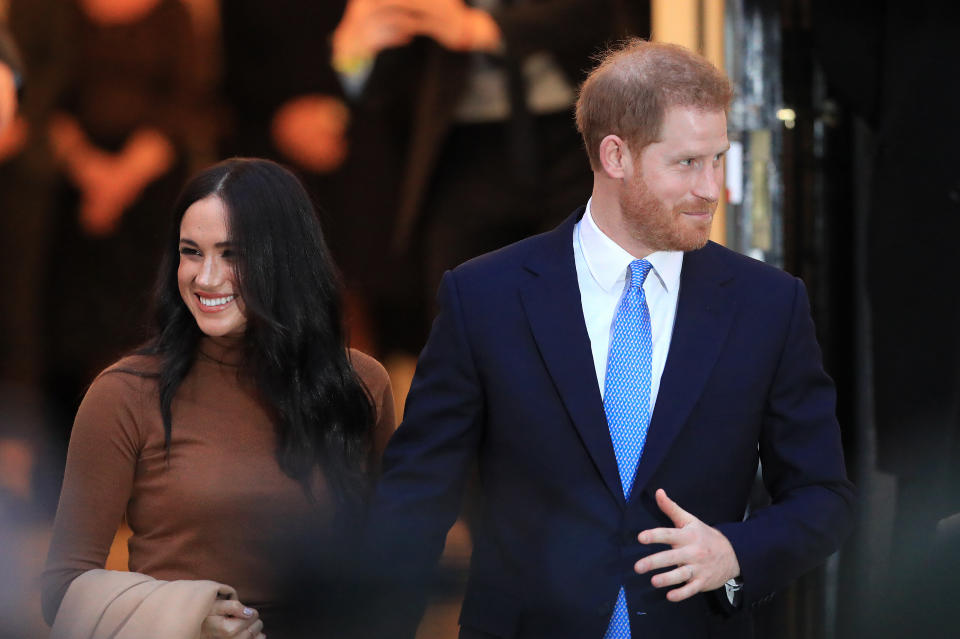 The Duke and Duchess of Sussex leaving after their visit to Canada House, central London, to meet with Canada's High Commissioner to the UK, Janice Charette, as well as staff, to thank them for the warm hospitality and support they received during their recent stay in Canada.