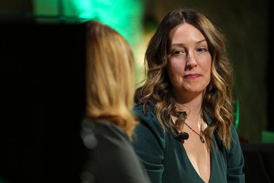 Dr. Caitlin Bernard speaks during an event where she was presented the Our Choice Coalition Torchbearer Award on Monday, Jan. 22, 2024, at the Indiana Roof Ballroom in Indianapolis.