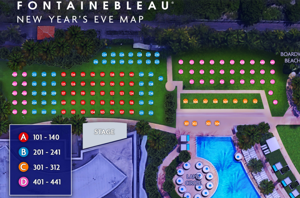 Fontainebleau Miami Beach New Year’s Eve party seating chart