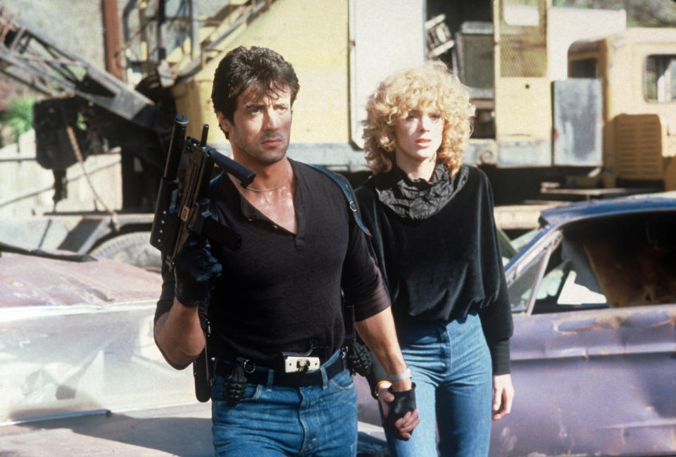 Sylvester Stallone y Brigitte Nielsen en la película 'Cobra' en 1986, (Foto de Mondadori via Getty Images)