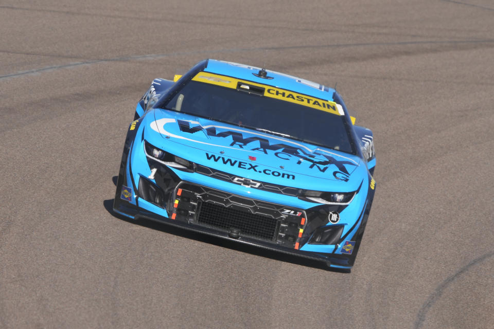 Ross Chastain drives during a NASCAR Cup Series auto race Sunday, Nov. 6, 2022, in Avondale, Ariz. (AP Photo/Rick Scuteri)