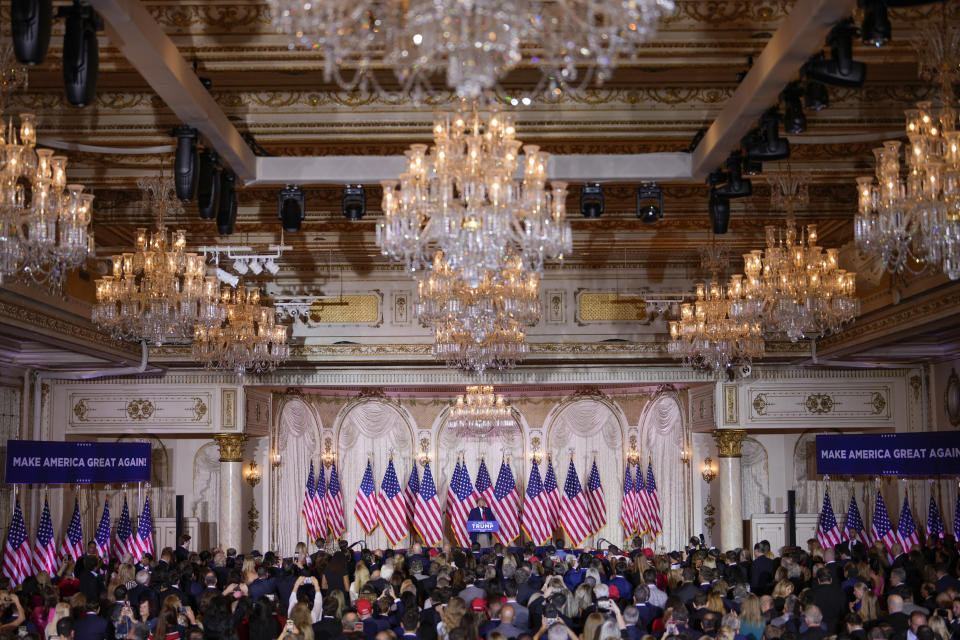 FILE - Former President Donald Trump announces he is running for president for the third time as he speaks at Mar-a-Lago in Palm Beach, Tuesday, Nov. 15, 2022. (AP Photo/Rebecca Blackwell, File)