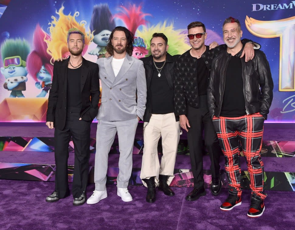 HOLLYWOOD, CALIFORNIA - NOVEMBER 15: Lance Bass, JC Chasez, Chris Kirkpatrick, Justin Timberlake, and Joey Fatone attend a special screening of Universal Pictures' 