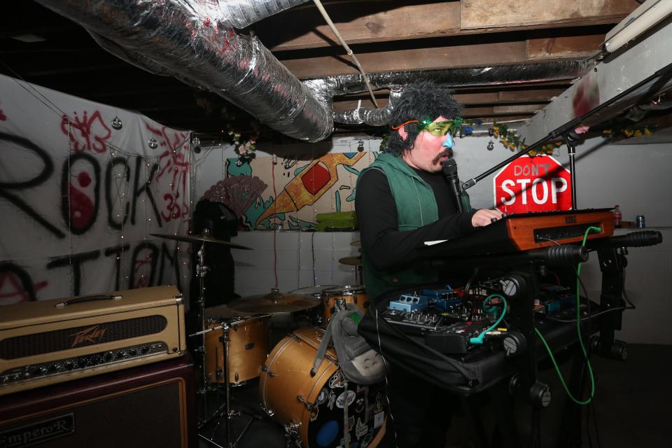 Electronic musician Modal Zork performs a set during a concert at Rock Bottom on Saturday, Feb. 25, 2023. Rock Bottom is one of several do-it-yourself house venues in Springfield.