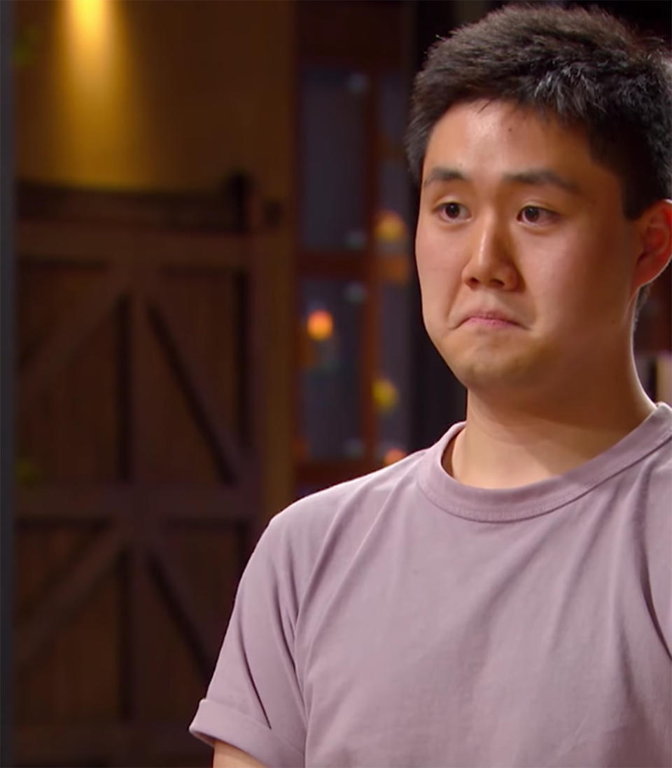 MasterChef contestant Eric Mao is taken aback while presenting his dish to the judges for tasting
