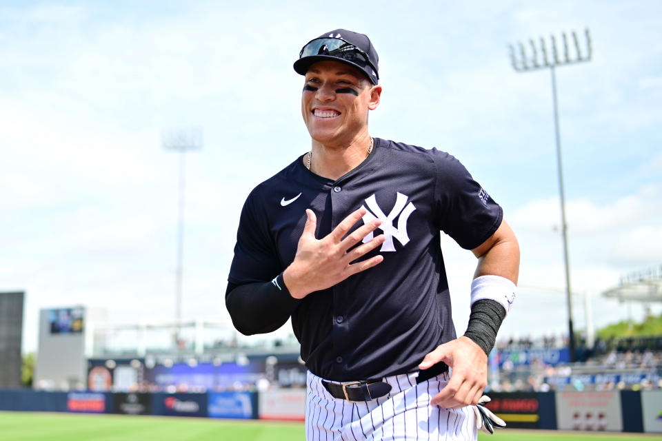 Aaron Judge missed nine days of spring training while recovering from an abdominal injury. (Photo by Julio Aguilar/Getty Images)