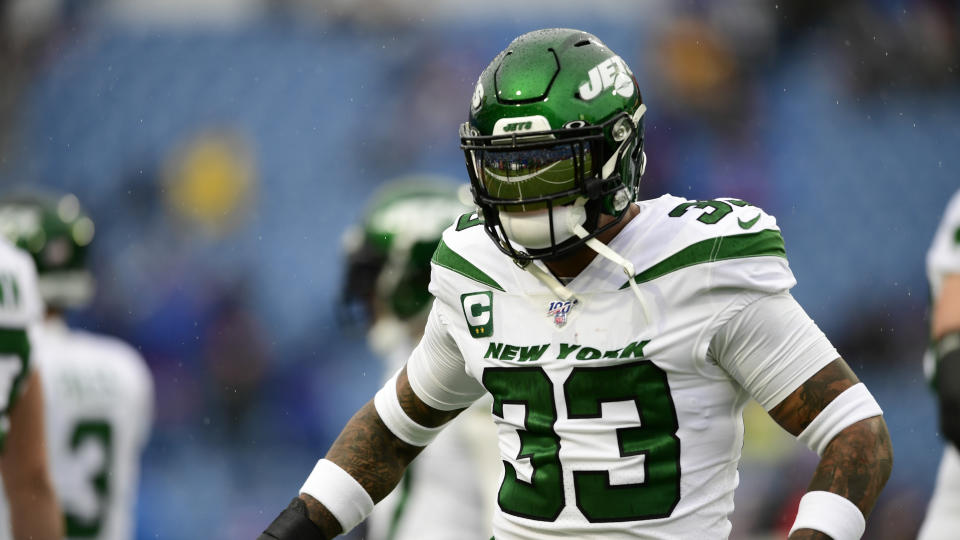 Jamal Adams warms up before an NFL game.