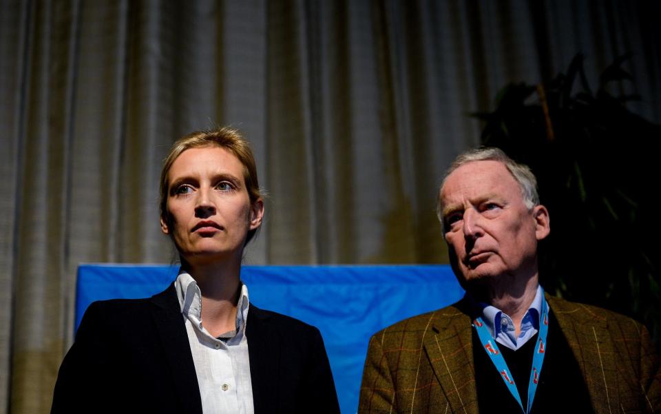 Alice Weidel and Alexander Gauland on stage at a press conference after being elected as AfD's leading duo for the general elections - Getty Images Europe