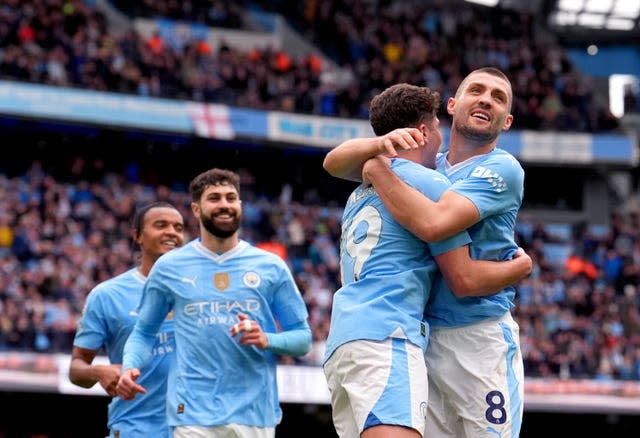 Mateo Kovacic, right, was on the score-sheet as Manchester City made light work of Luton at the Etihad Stadium (Martin Rickett/PA)