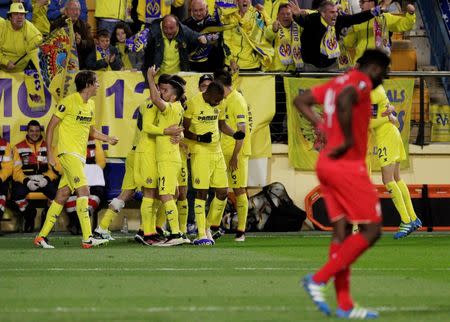 Football Soccer - Villarreal v Liverpool - UEFA Europa League Semi Final First Leg - El Madrigal Stadium, Villarreal, Spain - 28/4/16 Villarreal's Adrian celebrates scoring their first goal Reuters / Heino Kalis Livepic