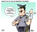 Caricature du 29 février : Projet de loi sur les enquêtes policières... <a href="http://fr-ca.actualites.yahoo.com/qu%C3%A9bec-les-critiques-du-projet-loi-46-sur-205410405.html" data-ylk="slk:Consultez l'article;elm:context_link;itc:0;sec:content-canvas;outcm:mb_qualified_link;_E:mb_qualified_link;ct:story;" class="link  yahoo-link">Consultez l'article </a>