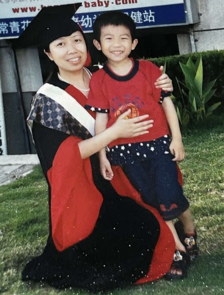 PHOTO: Wenjing Cao with her son Hefei Liu when he was a young boy. (Courtesy of Hefei Liu)