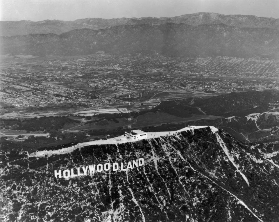 Circa 1935: Hollywoodland sign, Hollywood, California. The 'land' part of the sign was removed in 1949.