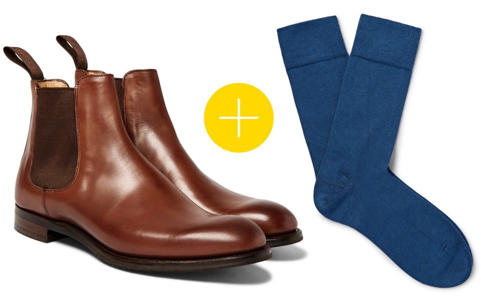 Chelsea Boots + Azure Flat Weave Dress Socks