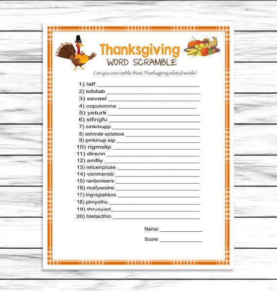 18) Printable Thanksgiving Word Scramble