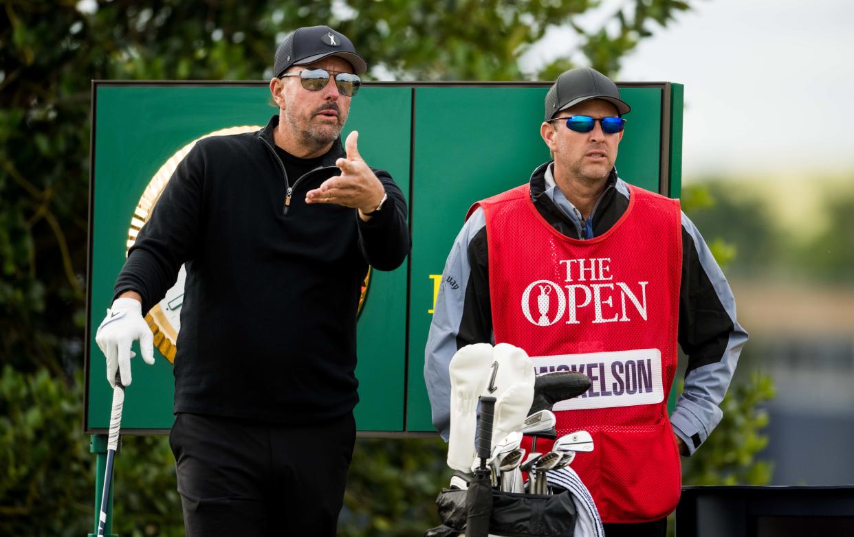 Phil Mickelson went with business casual in Round 1 of the British Open. (Photo by Ross Parker/SNS Group via Getty Images)