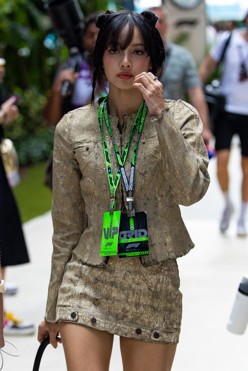 MIAMI, FLORIDA - MAY 05: Lisa aka Lalisa Manoban of girl group BLACKPINK in the paddock during the F1 Grand Prix of Miami at Miami International Autodrome on May 5, 2024 in Miami, United States. (Photo by Kym Illman/Getty Images)