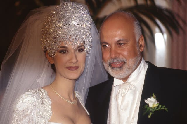 <p>PONOPRESSE/Gamma-Rapho/Getty</p> Celine Dion and Rene Angelil on their wedding day on December 17, 1994.