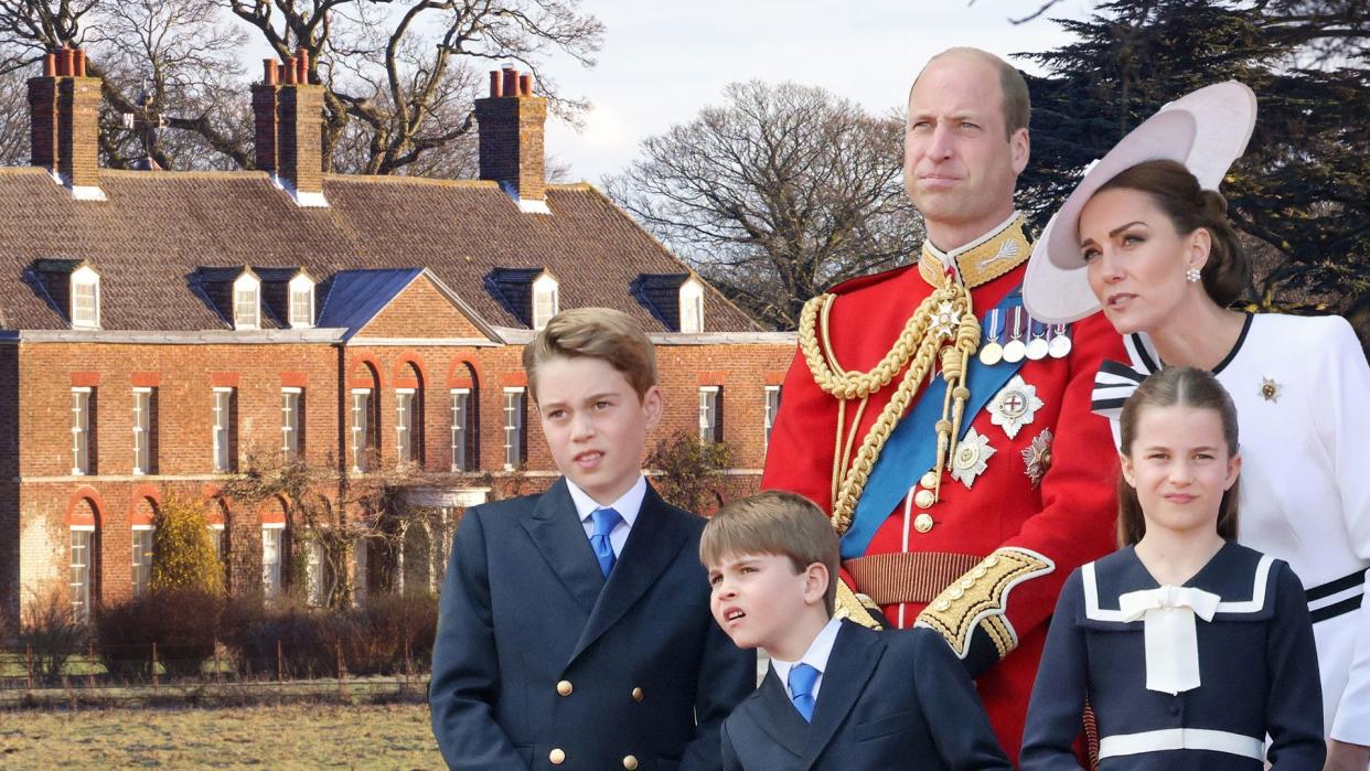 william, kate and kids outside anmer hall