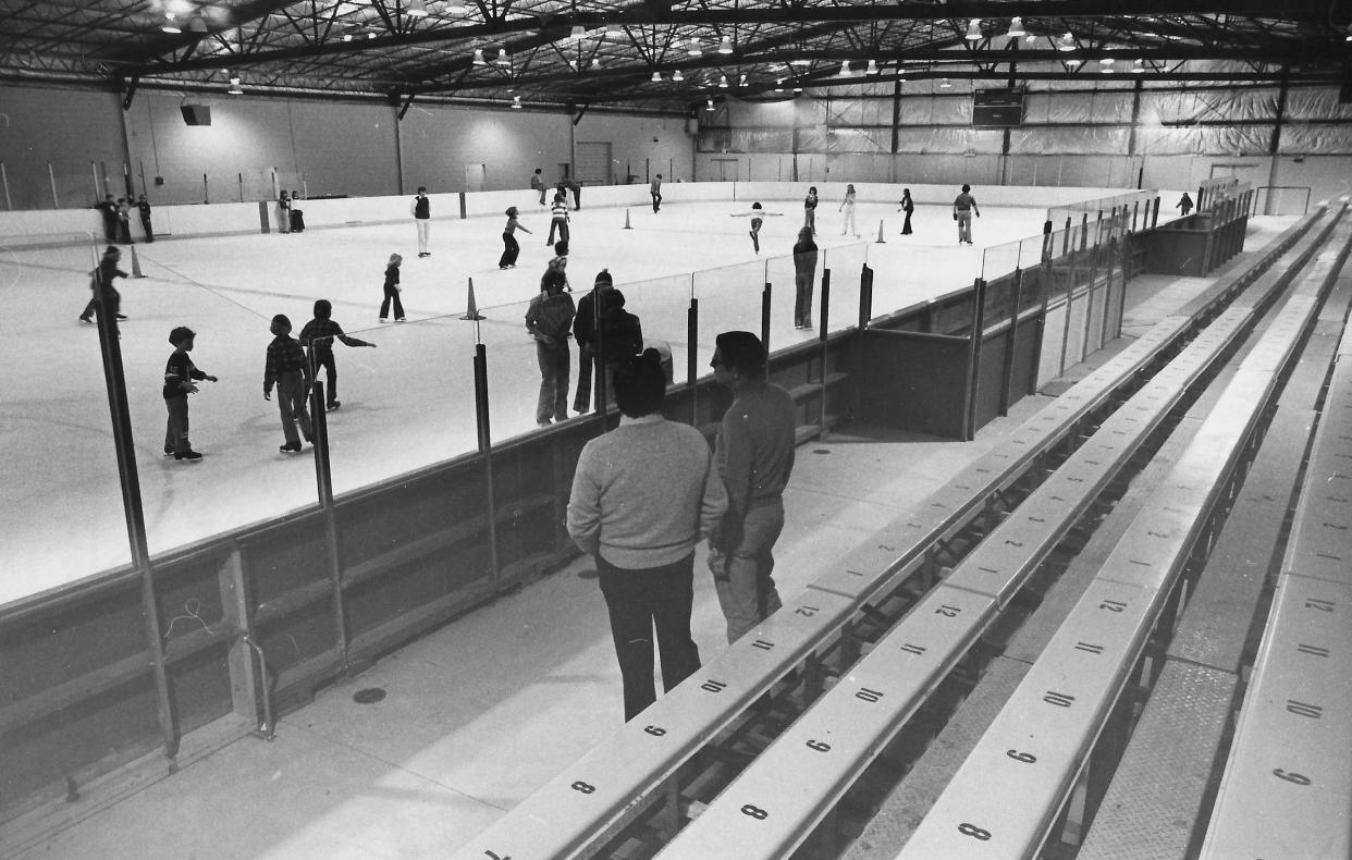 Spectator bleachers line the length of Lomi Ice Haus in 1978 in Bath Township near Interstate 77 and Route 18.
