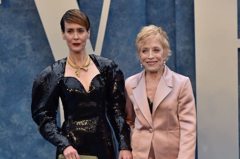 Sarah Paulson (L) and Holland Taylor arrive for the Vanity Fair Oscar Party at the Wallis Annenberg Center for the Performing Arts in Beverly Hills, Calif., on March 12. File Photo by Chris Chew/UPI